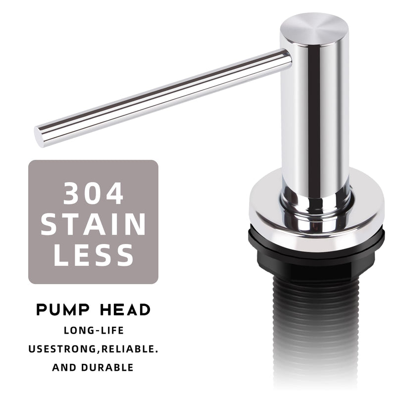 Dish Soap Dispenser Kitchen Sink, Long Spout Kitchen Sink Soap Dispenser Pump, Refill from The Top, Metal Pump Head with 17OZ Large Liquid Bottle, Chrome (2 Scrub Sponges)