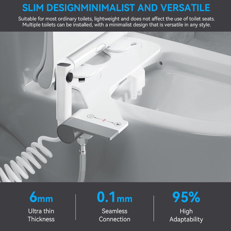 3-in-1 Bidet Attachment with Handheld Sprayer for Toilet, Ultra-Slim Non-Electric Cold Water Bidet, Dual Nozzle (Feminine/Rear Wash) with Adjustable Water Pressure Control, White