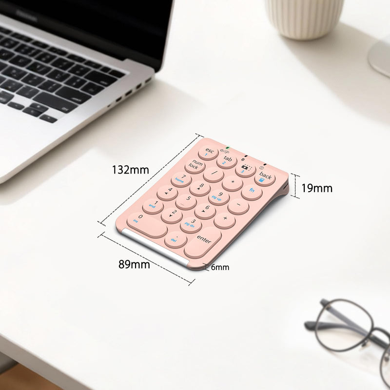 iClever Bluetooth Number Pad, Portable 22-Key Wireless Numeric Keypad, Pink | 3-Device Switching, Round Keys, USB-C Rechargeable, Custom Shortcut Stickers, Mini Numpad for MacBook, Laptop, PC & Surface