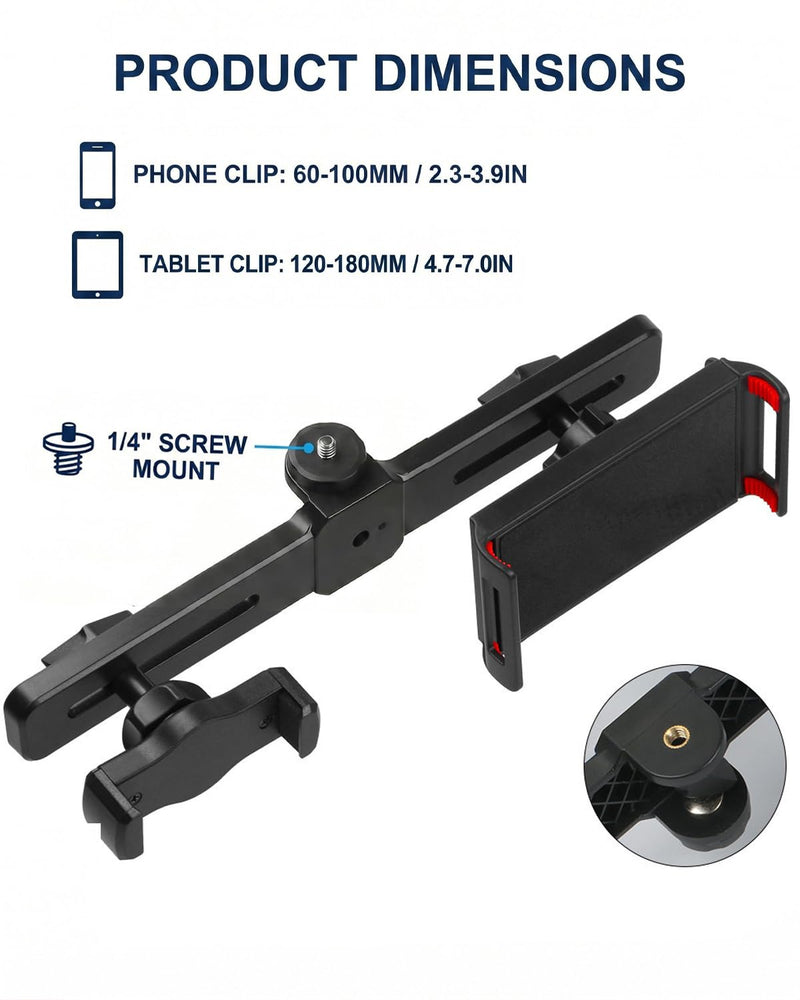 Dual Phone and Tablet Mount Adapter, 1 Set (H101 Bracket + B2 + F1 Clips), 360° Rotating Tripod Holder, Cold Shoe Mount for 1/4" Screws, Delivers Rock-Solid Stability for Hands-Free Vlogs