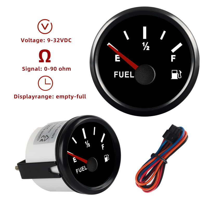 0-90 ohm Fuel Gauge Marine Fuel Gauge Boat Fuel Level Gauge Gas Fuel Tank Meter Gauge with LED Backlight for Universal AUTO Car Boat Truck Vehicle RV Black