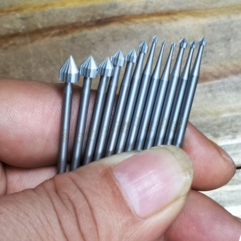 12 Pcs Cylinder-Cone Shape Carving Burr Sets, 3/32'' Shank Jewelry Making Stone Setting Burs for Lapidary (008-040)