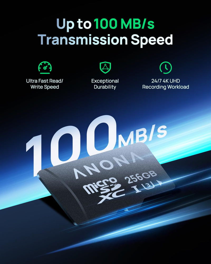 Anona Micro SD Card 256 GB Memory Card, Up to 100MB/s, Suitable Pano 4K Indoor Camera SD-256GB