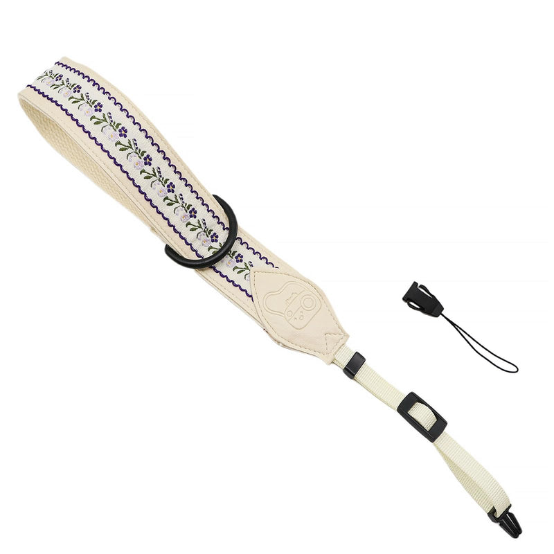 Quick Release Camera Wrist Strap, Leather Camera Hand Strap for Canon,Nikon,Sony, DSLR, Retro Jacquard Camera Straps Beige Embroidery Camera Wrist Strap-05
