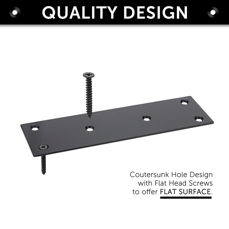 4 Pcs Flat Straight Mending Metal Plate 1-15/16" x 6-1/16", Heavy Duty Black Straight Bracket, Repair Joining Fixing Brace for Wooden Furniture，6 Holes with 2 Sizes Screws 1-7/8x6-1/16 inch / 48x169 mm 4