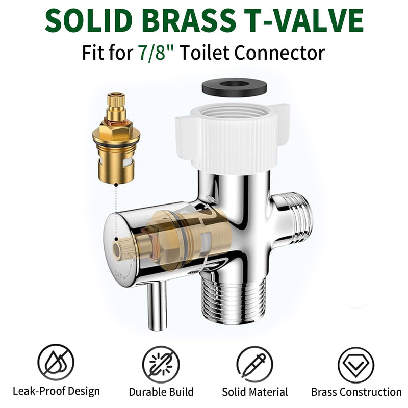 Handheld Bidet Sprayer for Toilet with 7/8-Inch Flow-Control Brass T-Valve, Anti-Clog Chrome-Finish Spray Head and 47-Inch Stainless Steel Hose for Personal Hygiene, Feminine Care and Toilet Cleaning