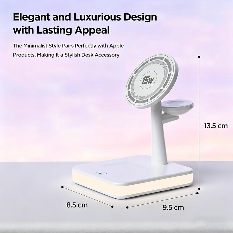 4-in-1 Magnetic Wireless Charging Station with LED Light for iPhone Series | Nightstand Wireless Charging Station for iPhone 13-17,Watch 10/9/8/7/Ultra 2/SE 2, Earbuds 4/3/2for Office Desk for Travel