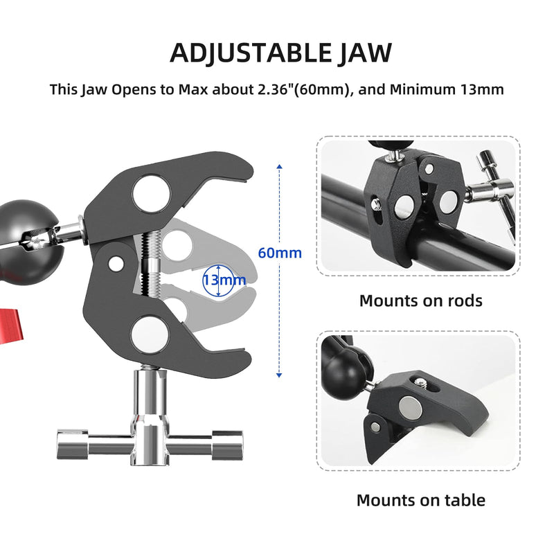 Super Clamp Mount Kit with 360° Ballhead Magic Arm – Universal Camera Mount with 1/4"-20 Screws for DSLR Camera,Led Lights,Action Cameras,and More