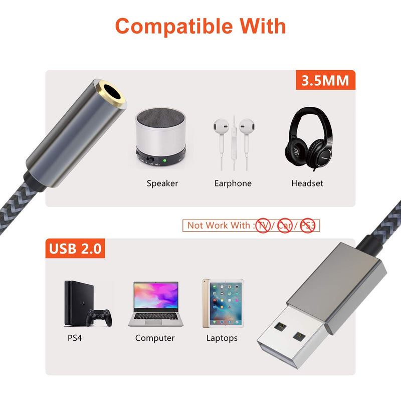 USB to Audio Jack, Morelecs USB to 3.5mm Jack Audio Adapter, USB to Aux Cable with TRRS 4-Pole Mic-Supported USB to Headphone AUX Adapter Built-in Chip External Sound Card for PS4 PC and More -3.3FT