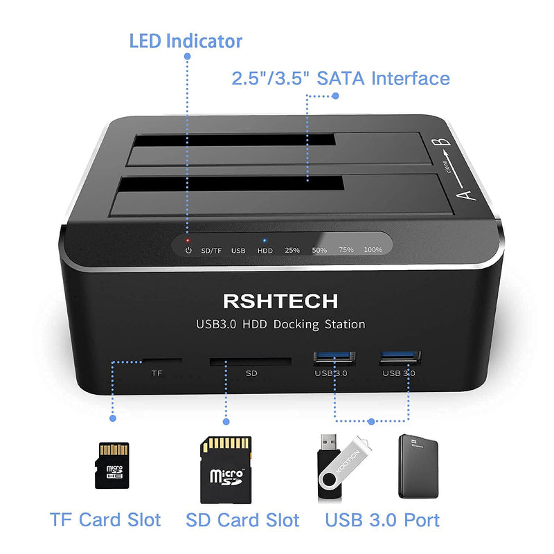 RSHTECH 3.5 inch Aluminum SATA Hard Drive Enclosure + SATA Dual Bay Hard Drive Docking Station