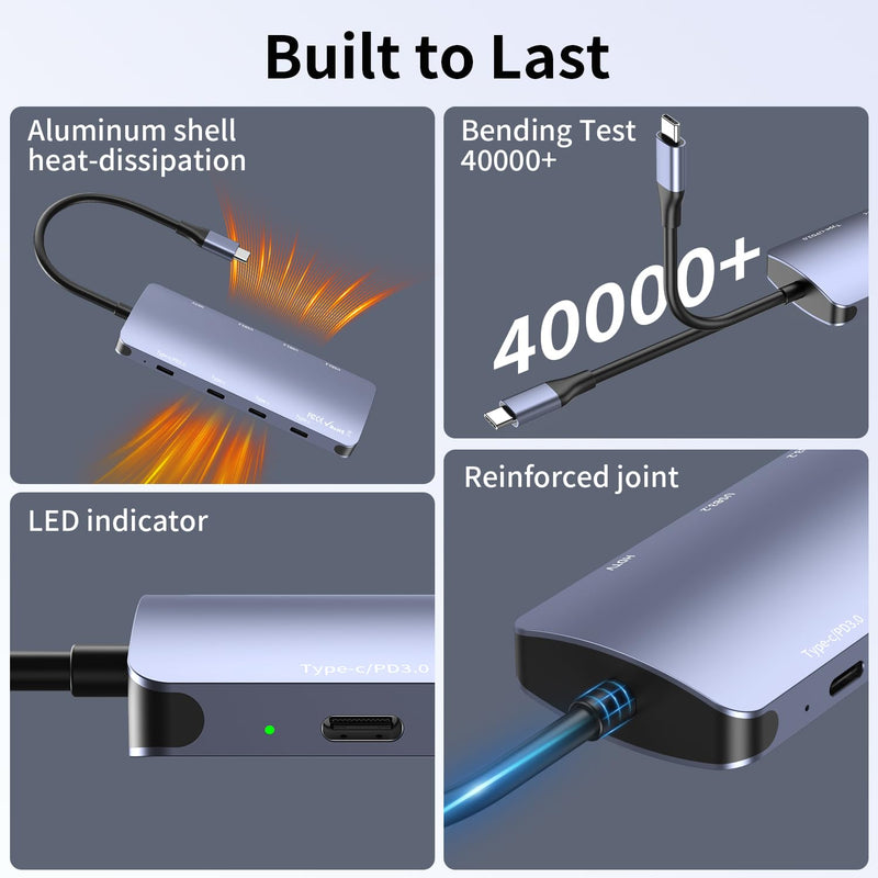 USB C Hub 8 in 1, 4 USB-C+3 USB-A 3.2 10Gbps, 4K60Hz HDMI, 100W PD for Mac | USBC to HDMI Adapter 4K@60Hz, USBC Splitter Docking Station for MacBook Neo/Air/Pro, iPad Pro, iMac, Mac mini, Dell, Surface