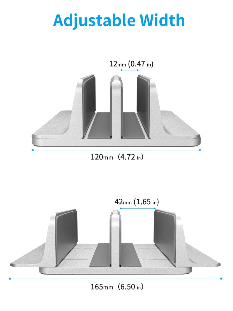 JARLINK Vertical Laptop Stand Holder, Aluminum Double Desktop Stand Holder with Adjustable Dock (Up to 17.3 inch), Compatible with MacBook, Surface, Chromebook, and Gaming Laptops, Silver 2-slot