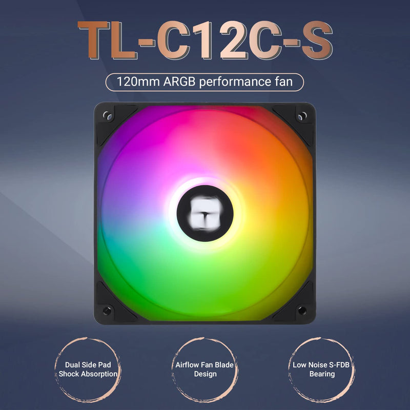 Thermalright -TR TL-C12C-S CPU Fan 120mm ARGB Case Cooler Fan, 4pin PWM Silent Computer Fan with S-FDB Bearing Included, up to 1550RPM Cooling Fan