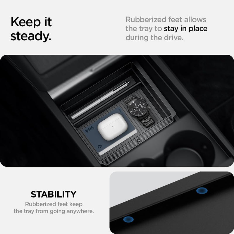 Spigen Center Console Organizer Tray(Carbon Edition) Designed for Tesla Model 3 2024 Refresh with Smooth Slide Technology
