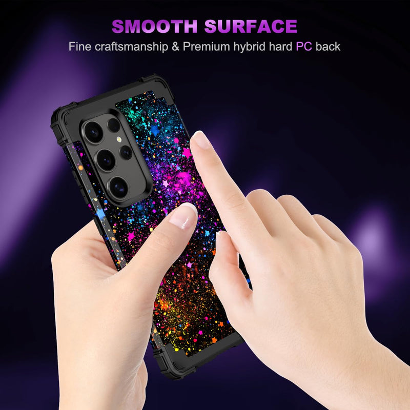 Casetego for Galaxy S24 Ultra Case,Glow in The Dark Three Layer Heavy Duty Sturdy Shockproof Full Protection Rugged Hard PC+Soft TPU Bumper Case for Samsung Galaxy S24 Ultra 5G 6.8 inch,Colorful Sky All Black Colorful Sky-Glow in the Dark