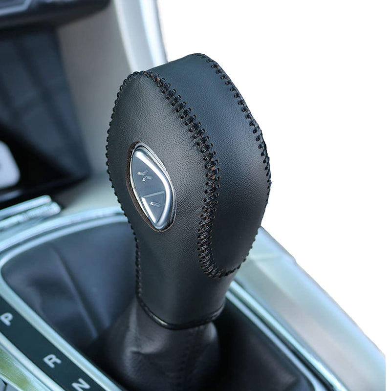 Black Leather Gear Shift Knob Cover for Ford Focus 2012 2013 2014 2015 2016/ Ford Fiesta 2014 2015 2016 / Ford Fusion S/Fusion SE 2013 2014 2015 2016 / Fusion Gear Shift Cover/Accessories for Ford Black leather + Black thread