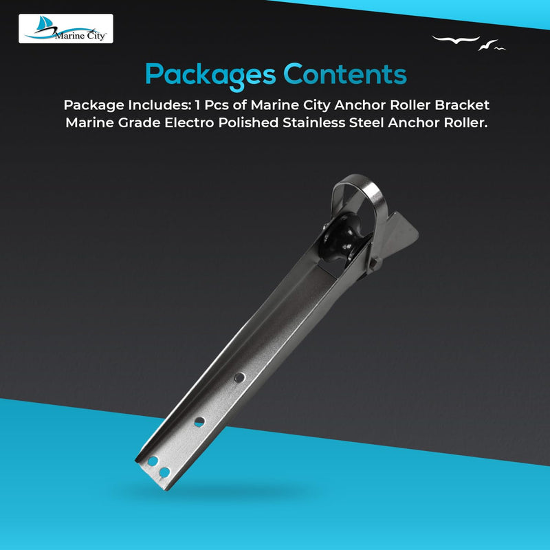 MARINE CITY Anchor Roller Bracket – Heavy-Duty Stainless Steel Bow Mount with Rubber Roller for Fluke Style Anchors, Ideal for Marine Boats & Yachts 15-1/4 Inches x 2-1/16 Inches