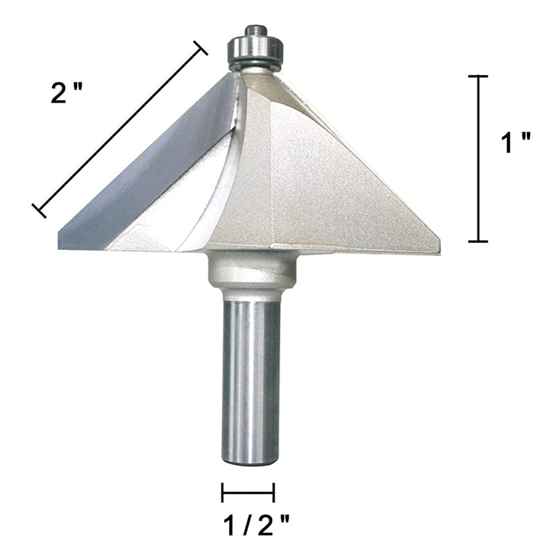 XMHF 1/2-inch Shank Chamfer Router Bits with 45 Degree 2-inch Cutting Length Tungsten Carbide Tipped 1/2 x 2