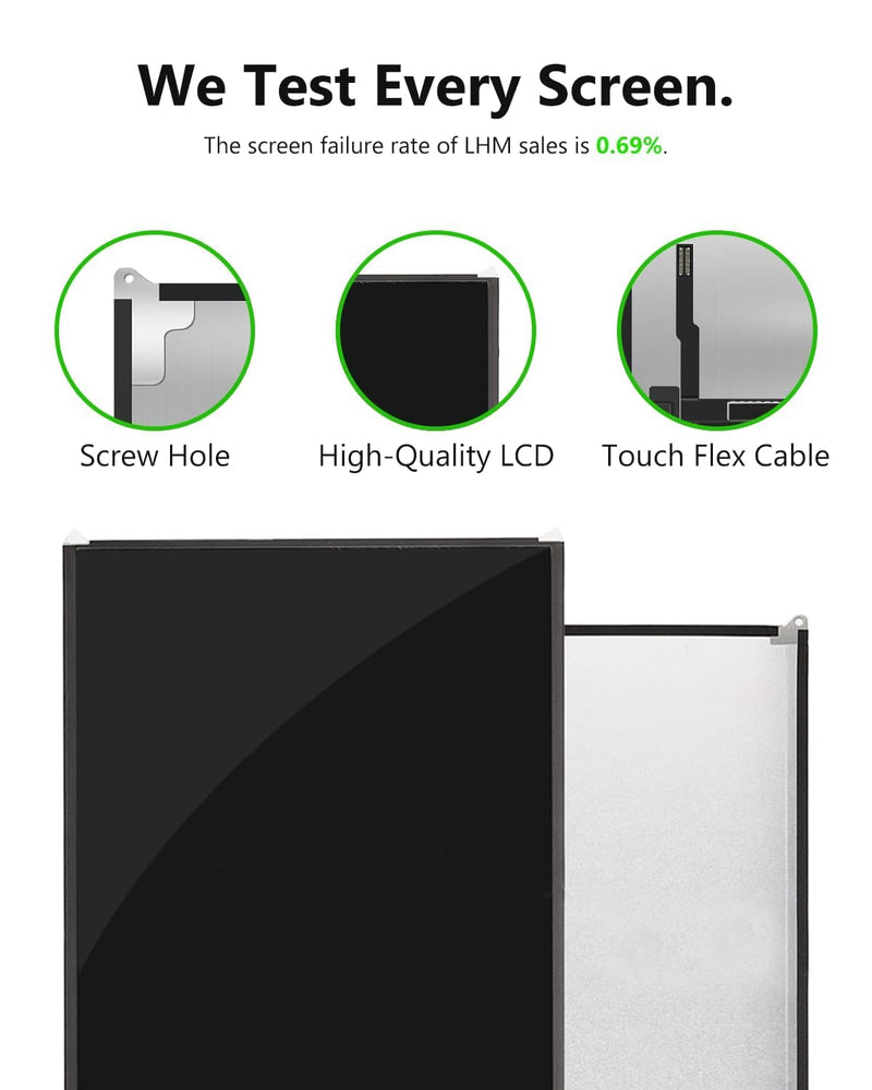 for iPad 7th 8th 9th Gen 10.2" LCD Display Assembly Kit | LCD Display, 10.2" Screen Assembly, 2160x1620 Resolution, Not Touch Glass, Full Tool Kit Black
