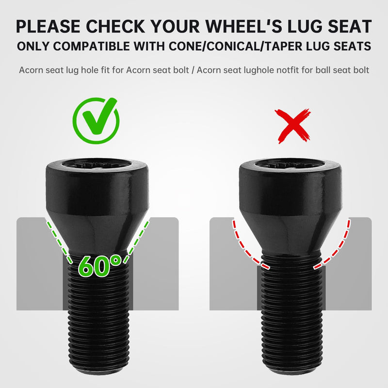 5pcs 36136786191 M14x1.25mm Wheel Lock Set Lug Nuts Bolt Fit for BMW Mini, I3 I8 M2 M4 F80 X2 X4 X6 with Master Key, Black Anti-Theft Wheel Stud Bolt Locks
