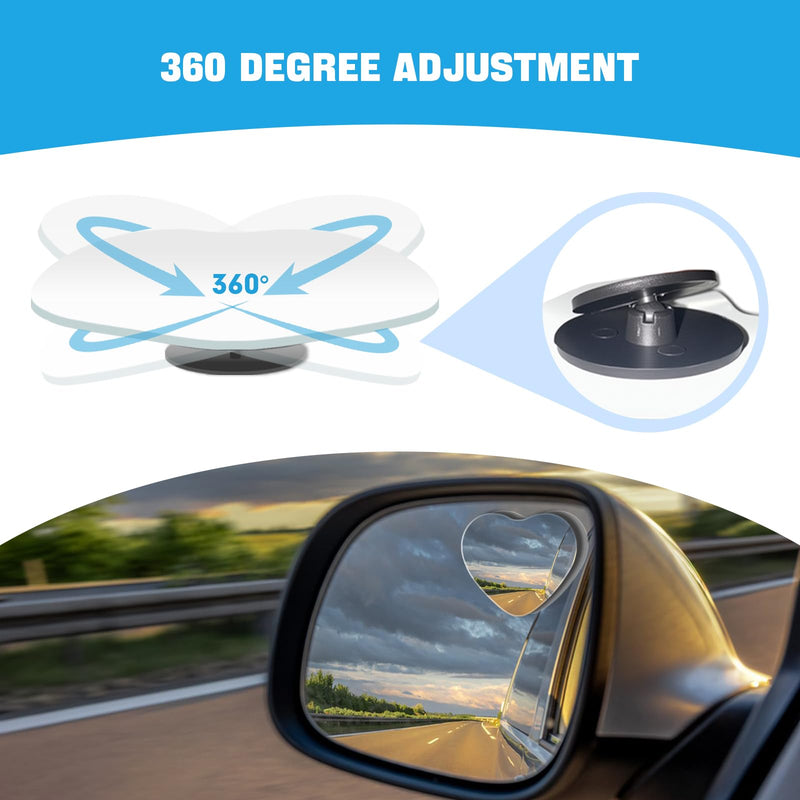 2 Car Blind Spot Mirrors, 8cm Frameless Convex Glass Mirror - 360° Adjustable Wide Angle Rearview Side Mirror for Safe Driving