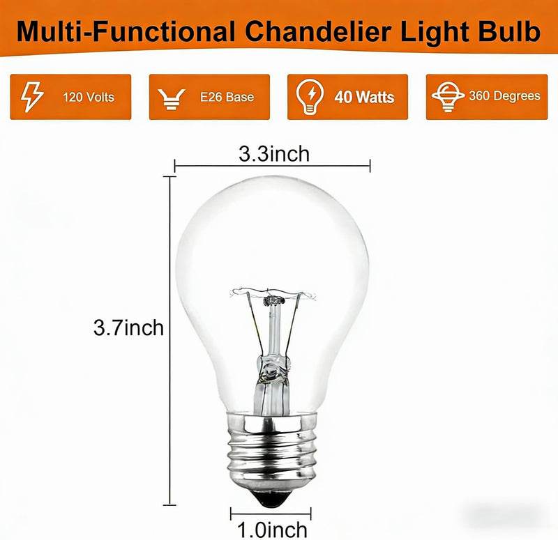 40 Watt Incandescent Light Bulbs, A19 40W Light Bulb, Dimmable, 2700K, Soft White, 12 Pack