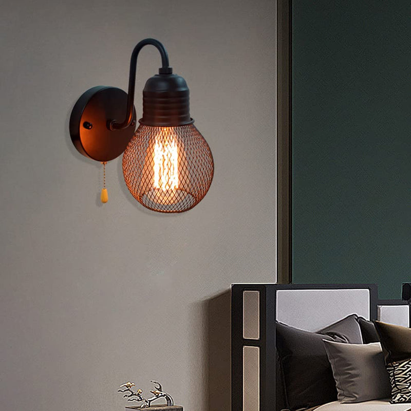 Black Wall Sconce with Pull Chain Switch,1-Light Wall Lamp,Industrial Farmhouse Wall Sconces for Living Room Bedroom Bathroom Kitchen Porch (12 cm Shade) 12 cm Shade