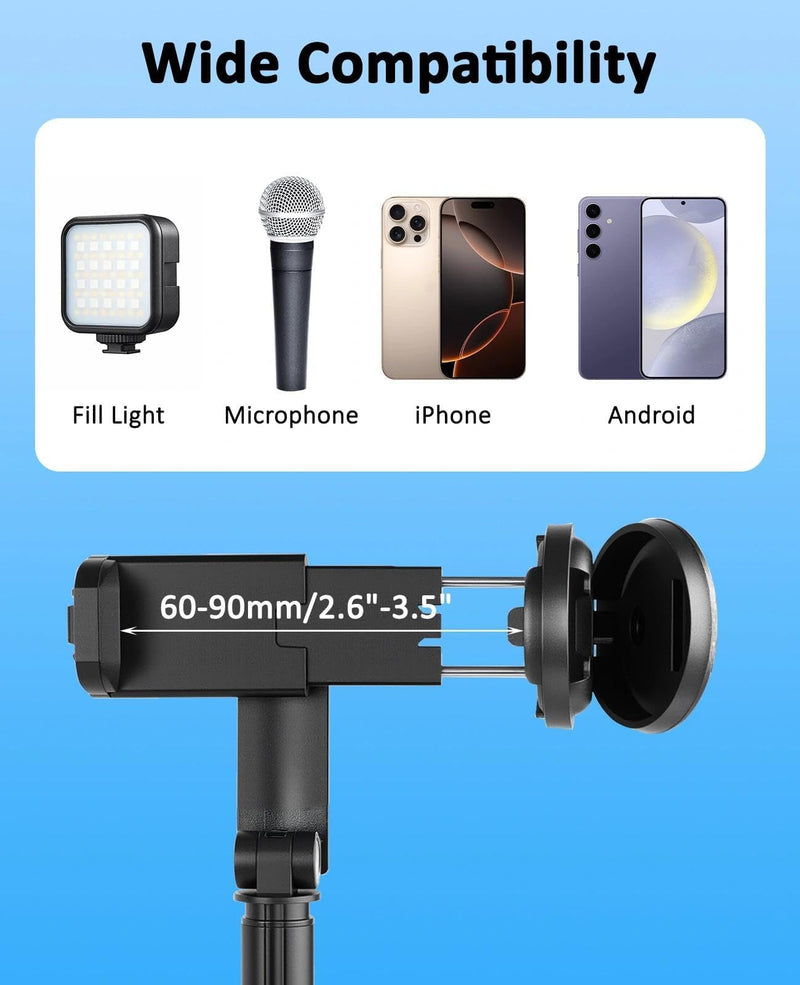 WOVTE 67" Automatic Phone Tripod, Auto-Open Selfie Stick Tripod with Wireless Remote, Portable Travel Phone Stand Compatible with iPhone/Android for Photograph, Video Recording, Live Streaming (Black)