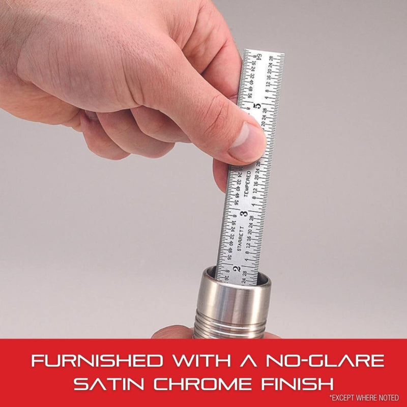 Starrett Spring Tempered Steel Rule with Satin Chrome Finish, Quick Reading and Inch Graduation - 6" Length, 4R Graduation Type, 3/64" Thickness - C604RE-6