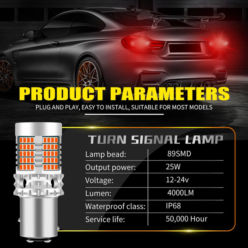 2Pcs 1157 p21/5w BAY15D LED Bulb for Tail Light Red, CANBUS Error Free Anti Hyper Flash 2016 89SMD 4000LM Extremely Bright Automotive Replacement Light Bulbs for Daytime Running Lights 89 Led-1157 BAY15D P21/5W