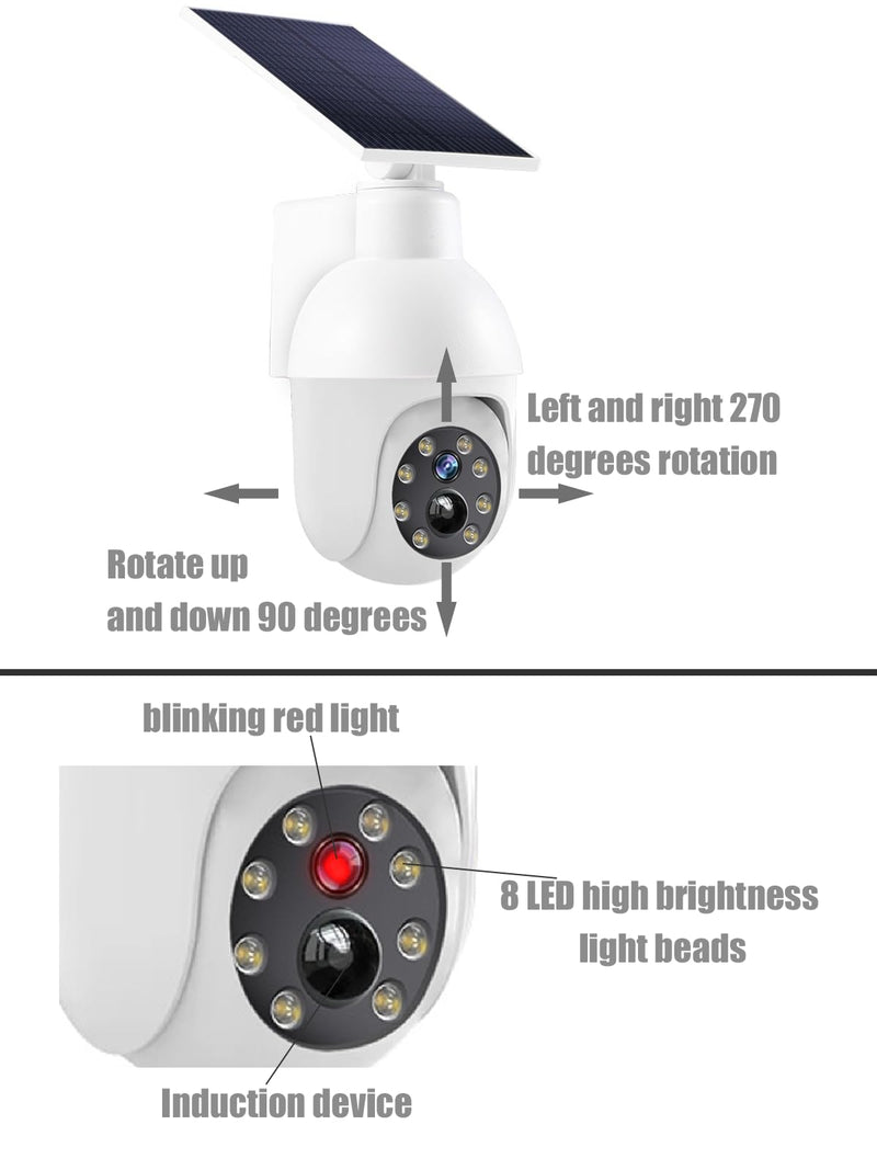 High brightness solar powered analog surveillance sensor light 2 Pack, flashing red light can simulate fake CCTV camera, enhance home security, suitable for porch backyard and parking lot lighting