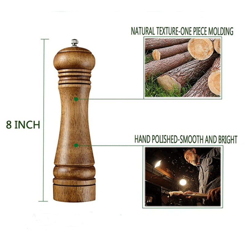 Wooden Pepper Mill Set Salt Black Pepper Grinder Kit Manual Mills Solid with Strong Adjustable Ceramic Grinders 2 Piece 8 Inches F 2 Retro + Black
