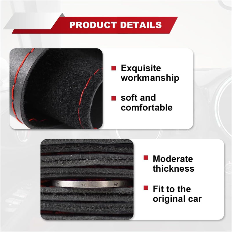 ZIMISI 15 Inch Genuine Leather Steering Wheel Cover Black Red