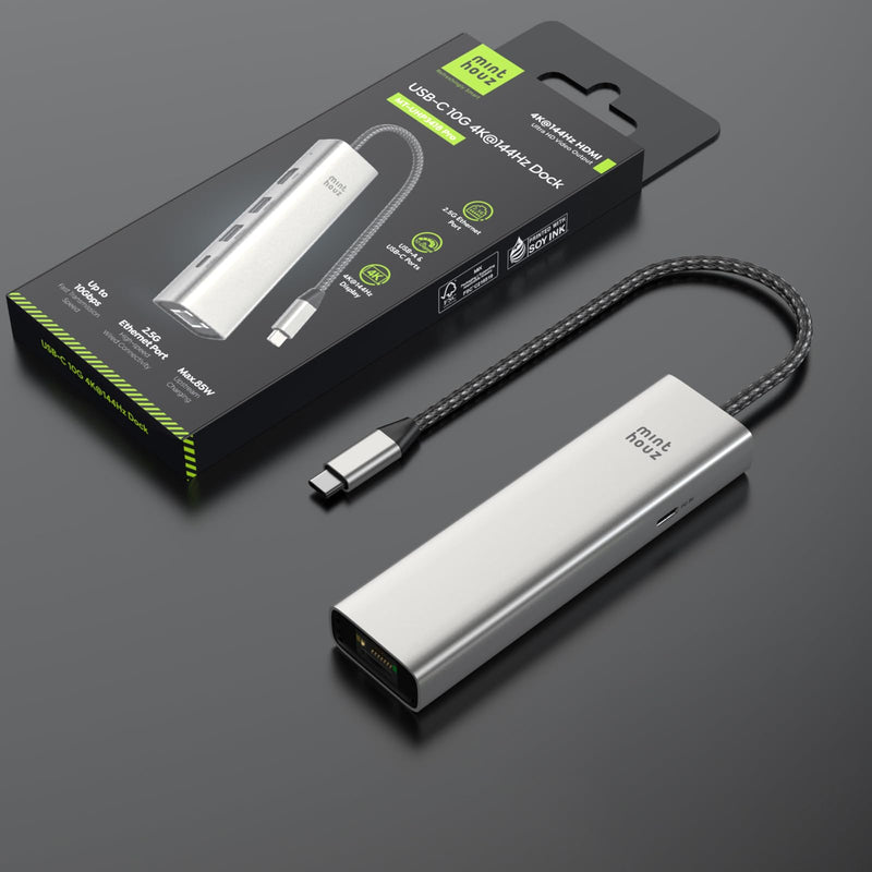 Minthouz USB C Hub, 6 in 1 Laptop Docking Station, Multiport Adapter with HDMI 4K@144Hz, 2500Mbps LAN, 10Gbps USB-A/C Ports, PD 100W Charging, Compatible with Surface, M1, M2, M3, HP, Lenovo MT-UHP3418 Pro