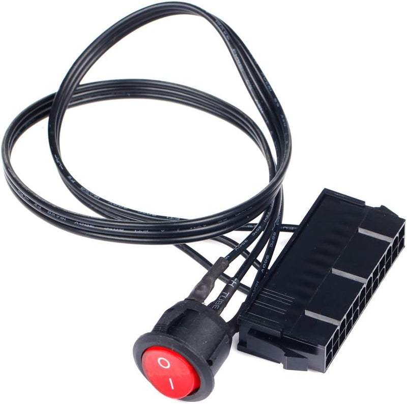 COMeap 24 Pin ATX Red LED Power On/Off Switch Jumper Bridge Adapter Braided Cable 21.5-inch(55cm)