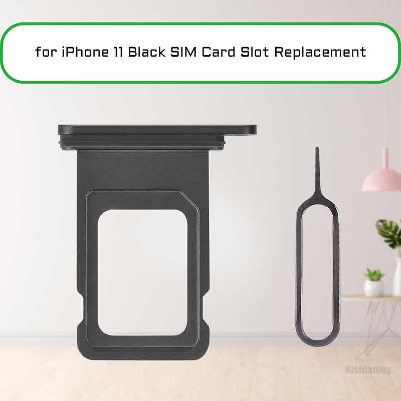 for iPhone 11 Black SIM Card Slot Replacement Single SIM Version for iPhone11 Card Tray Holder Adapter with Waterproof Rubber Ring Repair Tool Fix Kit SIM Ejector for A2111 A2221 A2223