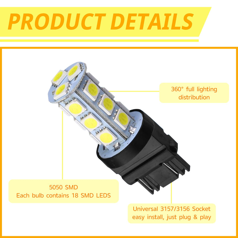 10 PCS 3157 LED Light Bulb, 5050-18SMD 360-degree Waterproof Brake Light With High Brightness, 6500 K DC 12 V 1.8 W Energy-saving Long-life Taillight Bulb Replacement, for Most Cars (White)