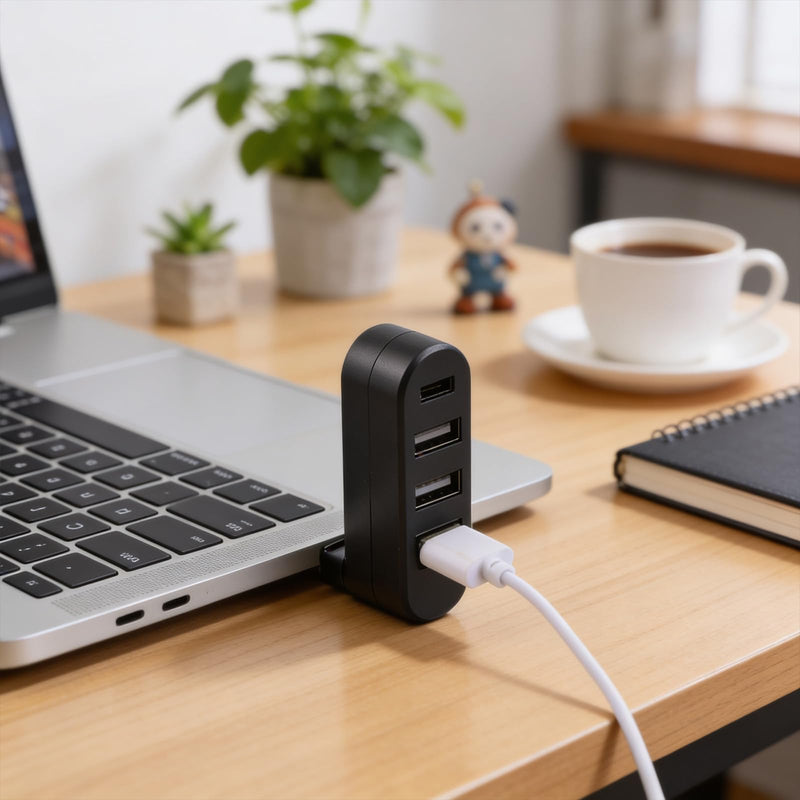 4 Ports USB Hub for Car [90°/180° Rotatable], USB3.0 Hub with 1 USB 3.0 Port, 2 USB2.0 Ports, and 1 USBC Data Port, USBPort Hubs for Laptop, Car, Keyboard, Printer and More