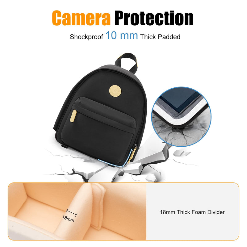 Cwatcun Camera Backpack for Women, Compact DSLR Bag with Tripod Strap | Fits 1body +1lens +10.9"iPad. Removable dividers,18mm padding,waterproof,tripod strap,anti-theft pocket,lightweight 0.96kg. Black 1.0 Small