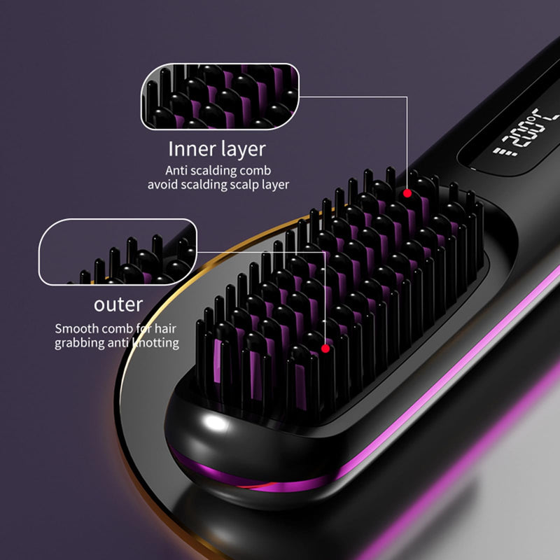 Go Brush Pro UK Cordless Hair Straightener Brush, Everyday Use | Rechargeable Portable Heated Brush with LED Display & 3-Speed Heat | Frizz-Free Shine | for Travel,Home & Office Touch-Ups White