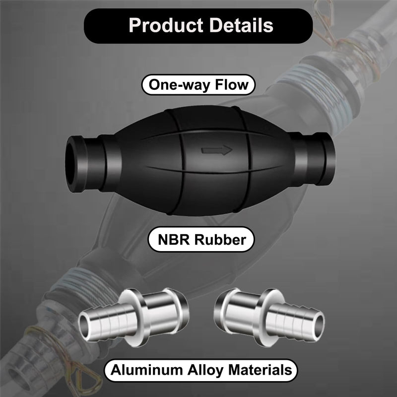 6mm 1/4" Hand Fuel Pump, Black Primer Bulb Rubber Fuel Pump, Transfer Vacuum Gasoline Petrol Diesel Fuel Line Hand Primer Bulb for Marine Boat& Car & Motorcycle 6mm 1/4inch