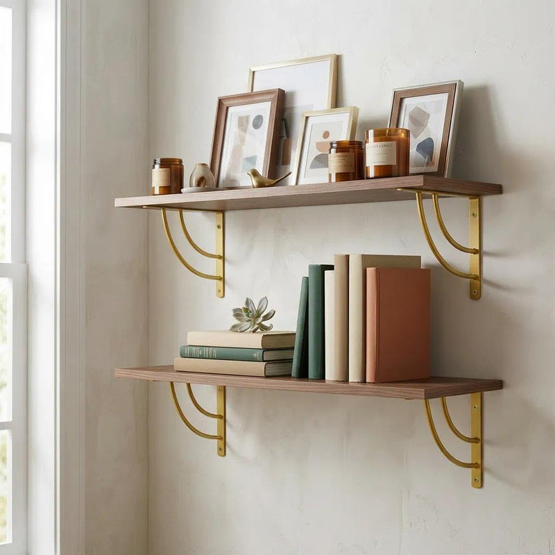 Z METNAL Small Gold Shelf Brackets, Decorative Shelves Bracket, Support Shelf Width from 6 to 8 inch, Modern Shelving Bracket for Bedroom Kitchen Bathroom Living Room, Gold, 6 Inch, 4 Pcs 5.9 inch/15cm - 4pcs