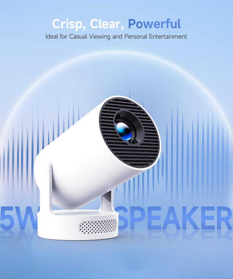 Magcubic Mini Projector with WiFi 6 and Bluetooth 5.4, Portable Projector 4K support, 5w Soundbase Speaker, Auto Vertical Keystone 180°Rotatable Smart Proyector for Movie Home Outdoor HY300Pro+ Manual Focus & White