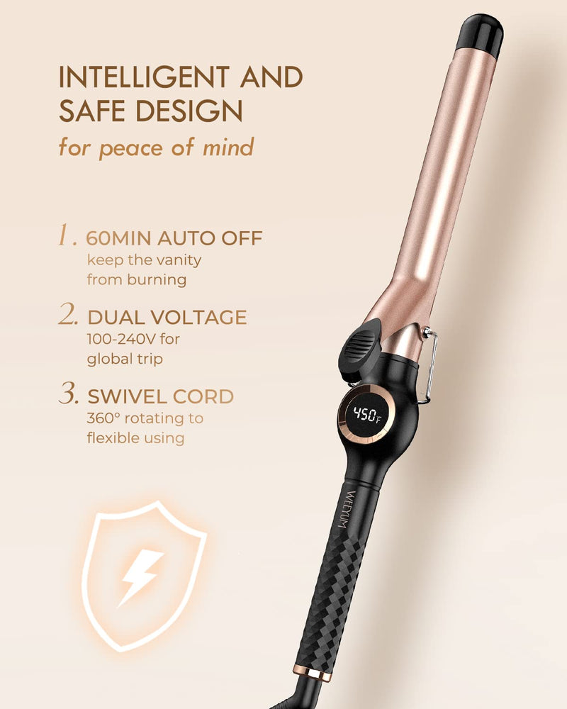 Curling Tongs 25mm, Long Barrel Hair Curler for Hair, Ceramic Tourmaline Hair Curling Iron Dual Voltage