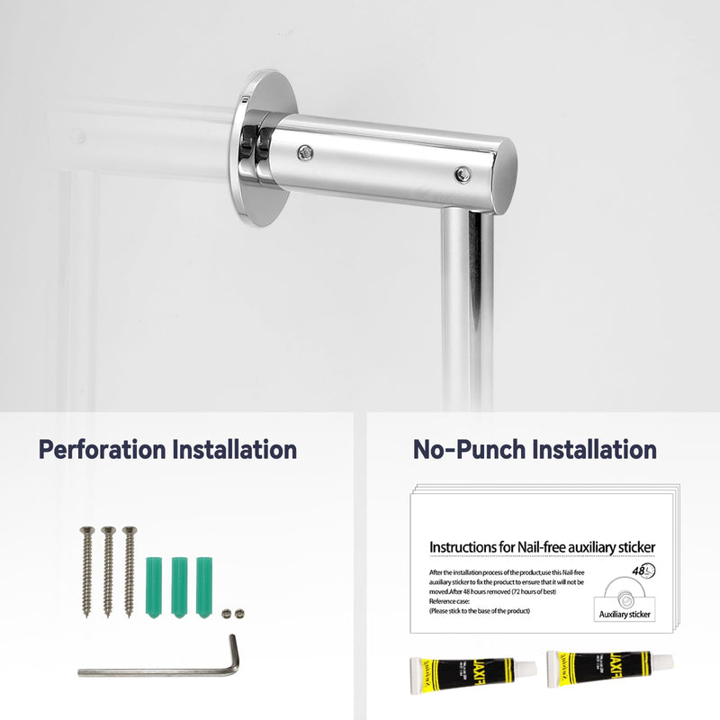 Shower Slide Bar Adjustable Handheld Shower Head Holder Wall Mount - 15inch All-Metal Shower Head Slide Bar Compatible with Bathroom Drill Free Glue Installation - Polished Chrome