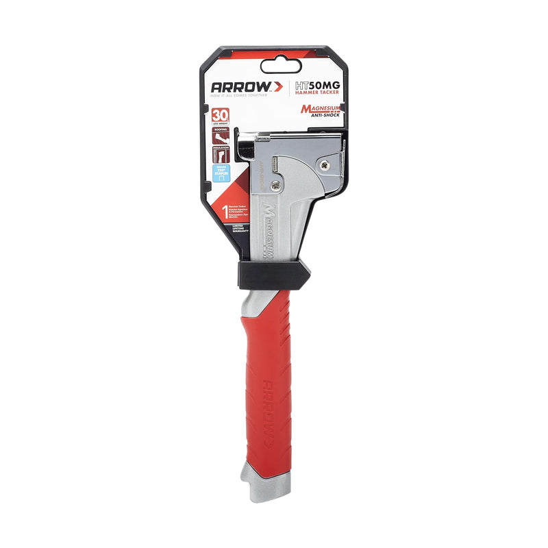 Arrow HT50MG Heavy Duty Magnesium Hammer Tacker Kit for Insulation, Housewrap, Roofing Underlayment and Flooring