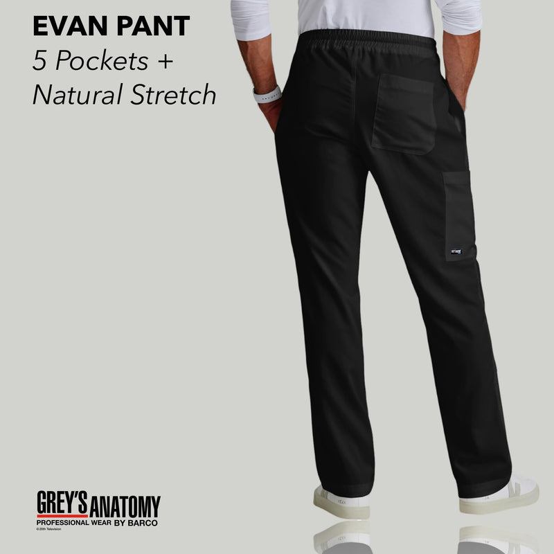 BARCO Grey's Anatomy Scrubs - Evan Scrub Pant for Men, Elastic Waist With Zip Fly, Straight Leg Men's Scrub Pant Large Black