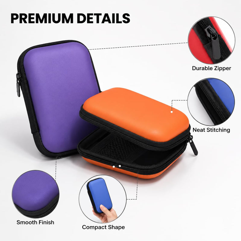 2.5 Inch EVA Organizer Case, Portable Camera Accessory Bag, Hard Shell Storage Pouch for Earbuds, Data Cables, Chargers and Small Items Purple