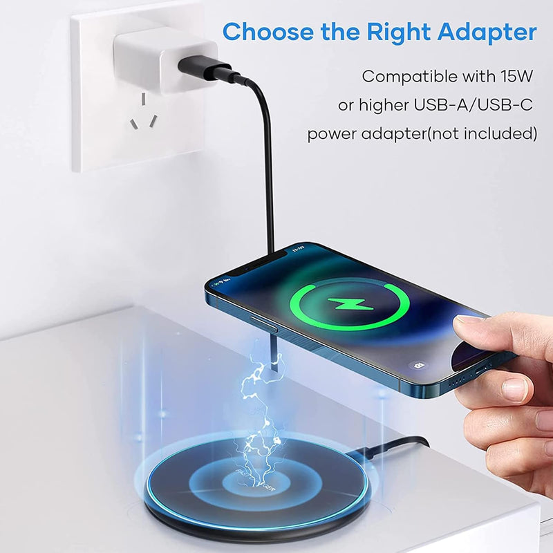 Wireless Charging Pad, Fast Wireless Charger, Ultra Slim USB Charging Dock with LED Indicator Light, Non-Slip Fast Charge Stand for iPhone/Samsung Galaxy/Android Smartphones
