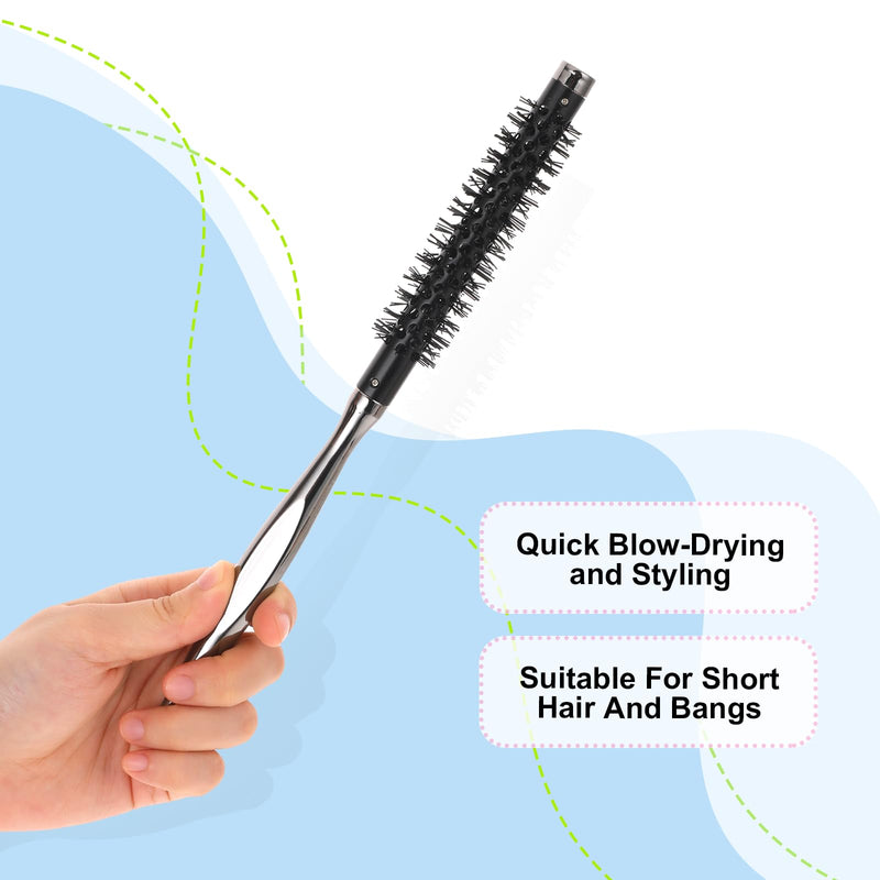 Small Curling Brush, Mini Quiff Roller for Blow Drying, Portable Round Travel Circle Brush With Smooth Handle and Nylon Bristles for Styling, Curling Short and Thin Hair Grey